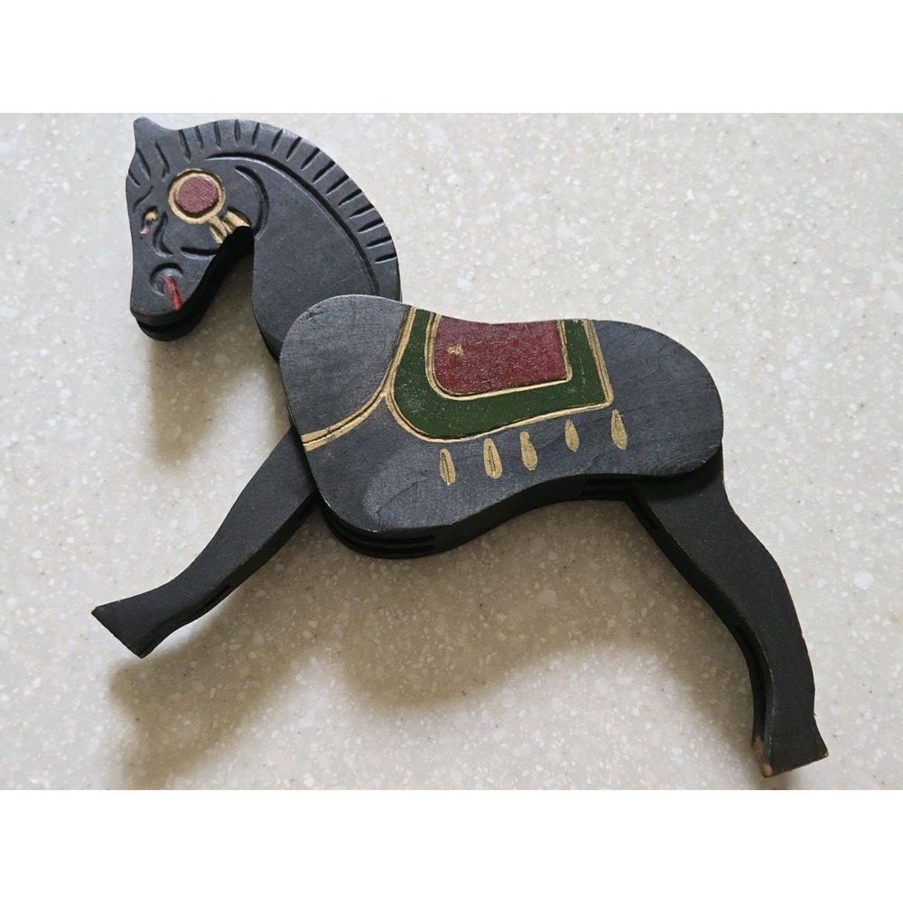 Vintage Horse Wooden Circus Animals Pull-Apart Mitchell & Reeve Black Red Folk